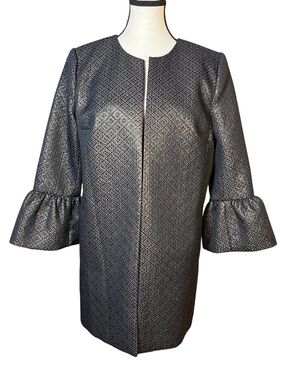 Isaac Mizrahi IMNYC Black Sparkly Look With Bell Sleeve Dress Coat Jacket Size M